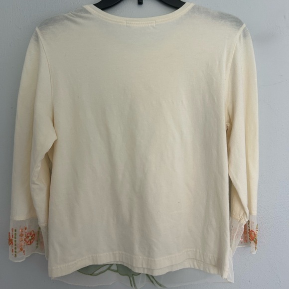 y2k vintage Elegant Cream 3/4 Sleeve Embellished Blouse - Picture 3 of 3